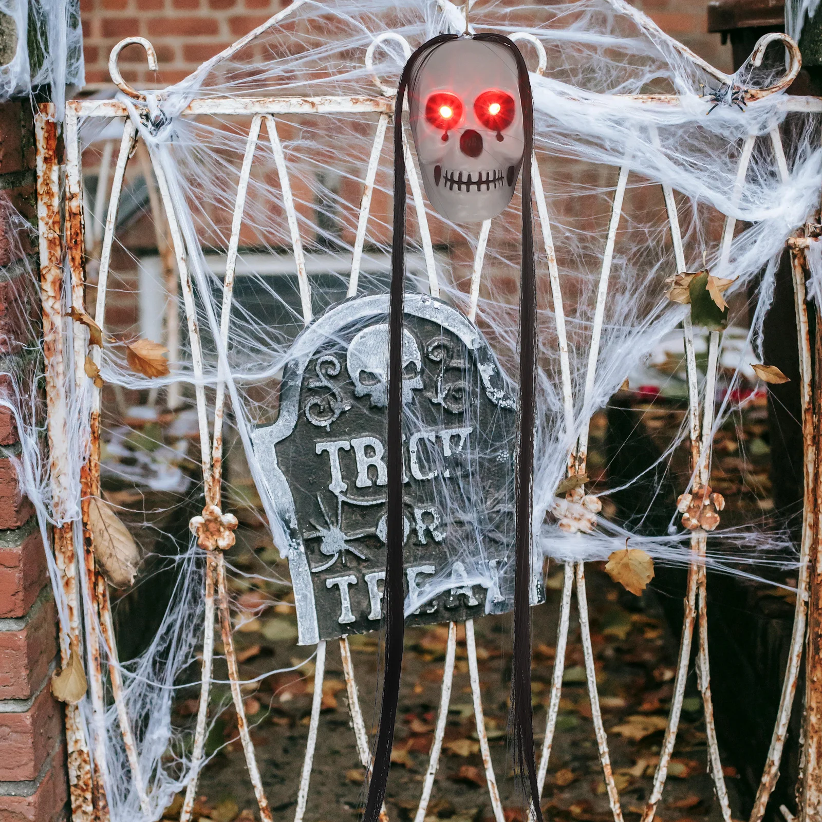 

2Pcs Glowing Eyes Hanging Ghost Long Hair Scary Halloween Prop Indoor Outdoor Haunted Decor Scary Halloween Decor