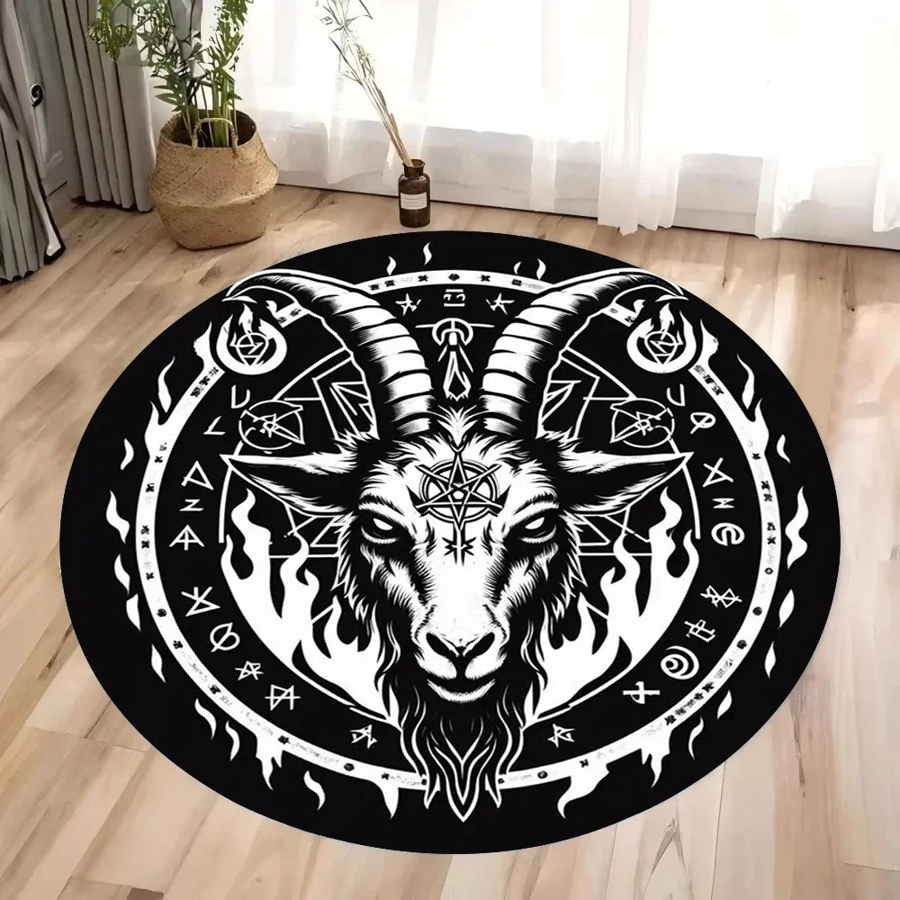 Crystal Velvet Magic Occult Runes Round Rug Satanic Circle Gothic Floor Mat for Rock Goth Home Decor