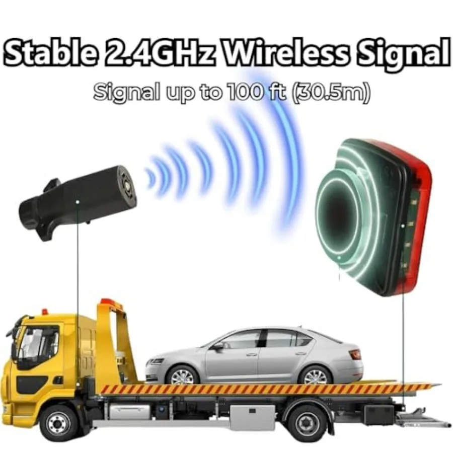 Magnetic, Upgrade Rechargeable Wireless Trailer Tow Lights LED Kit, IP65 Waterproof, 10-Hour Battery Life, 100 FT Signal Synchr