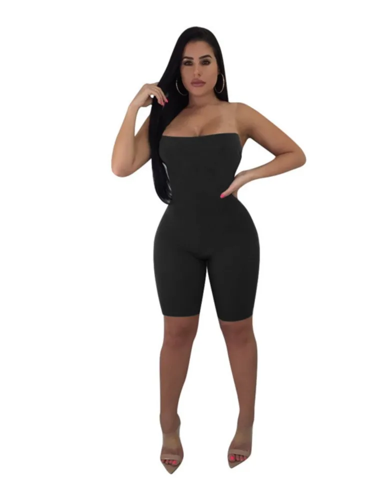 Nero Skinny senza spalline tubo pagliaccetto tuta donna senza maniche Streetwear Catsuit donna vestiti Bodycon Playsuit mulitraut-c.