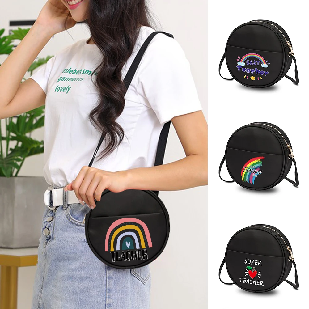 Ladies Fashion Small Round Bags Teacher Printed Messenger Bag Ladies New Shoulder Portable Messenger Bag Cosmetic Storage Bags