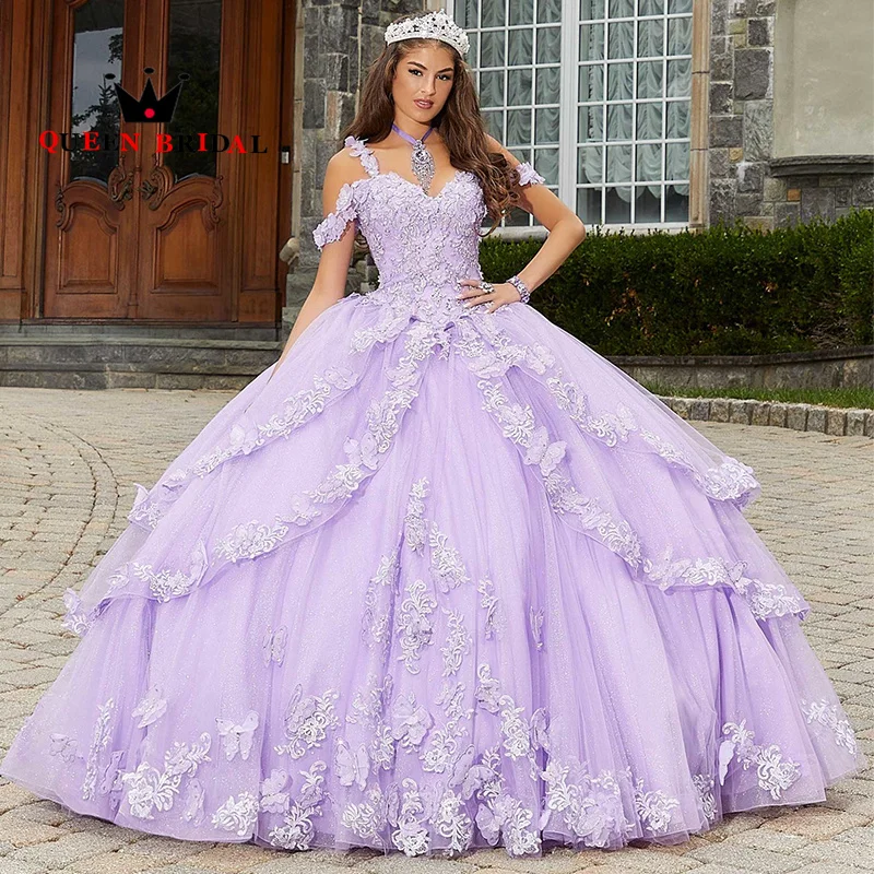 Graceful Appliques Lace Sequined Quinceanera Dresses Off The Shoulder Floor-Length Formal Gowns 15 Quinceañera Custom Y44X