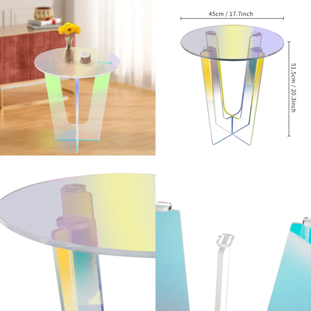 طاولات المقهى، طاولة قهوة أكريليك قزحية، طاولة جانبية حديثة لغرفة المعيشة مقاس 17.7 × 20.3 بوصة #1