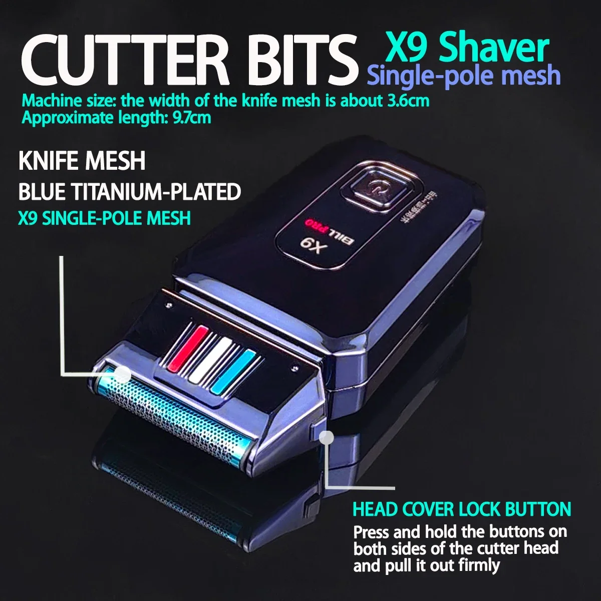 BILLPRO X8 X9 3 سرعات ماكينة حلاقة احترافية لتشذيب الشعر الأزرق المطلي بالتيتانيوم سكين شبكة رقيقة جدا مقص الشعر للرجال اللحية