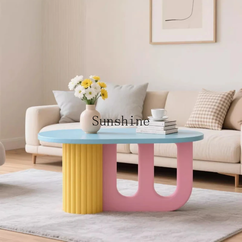 

Creative solid wood cream style household oval small apartment small tea table modern simplicity
