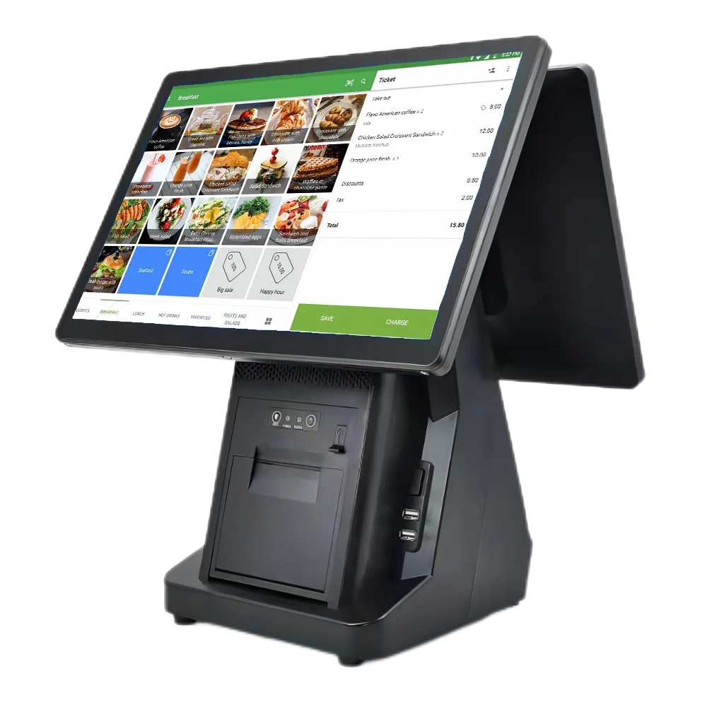 15.6 Inch Android POS System Desktop Touch Cash Register with 58mm 80mm Printer, 4G+32G WIFI RJ11 RJ45 Ethernet POS Machine