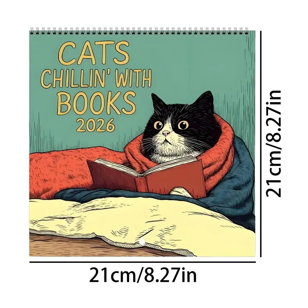 2026 bonito sapo chapéu gato leitura gato verde café gato dos desenhos animados calendário gato ilustrações calendário de mesa versátil decoração da parede