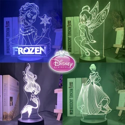 Disney Princess Elsa Ariel 3D Acrylic Led Lamp for Home Children's Night Light Table Lamp Cute Birthday Party Decor Bedside Lamp