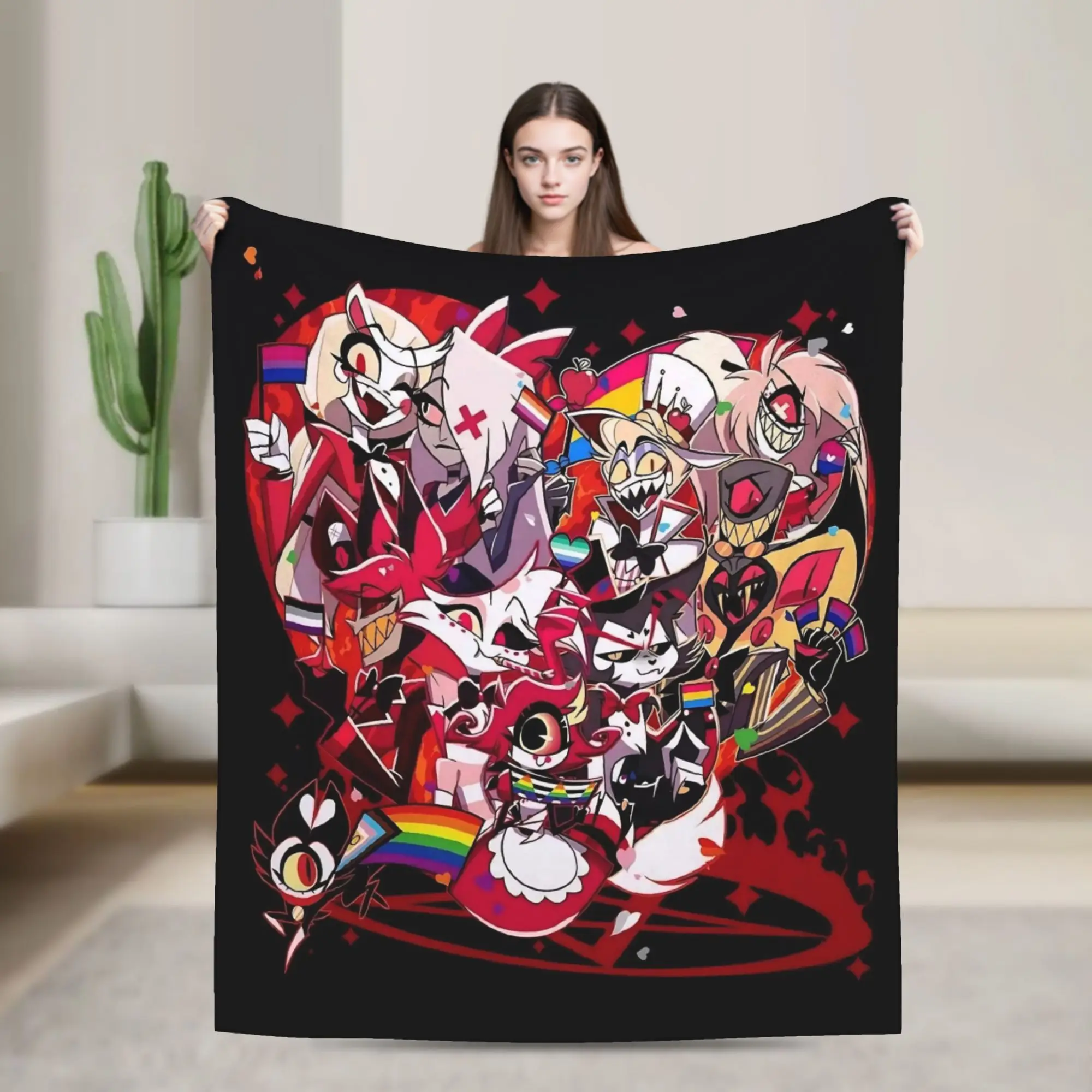 

Фланелевое одеяло с рисунком H-Hazbin HotelS, зимнее теплое одеяло для мальчиков и девочек, диван, стул, забавное покрывало, чехол для дивана-кровати