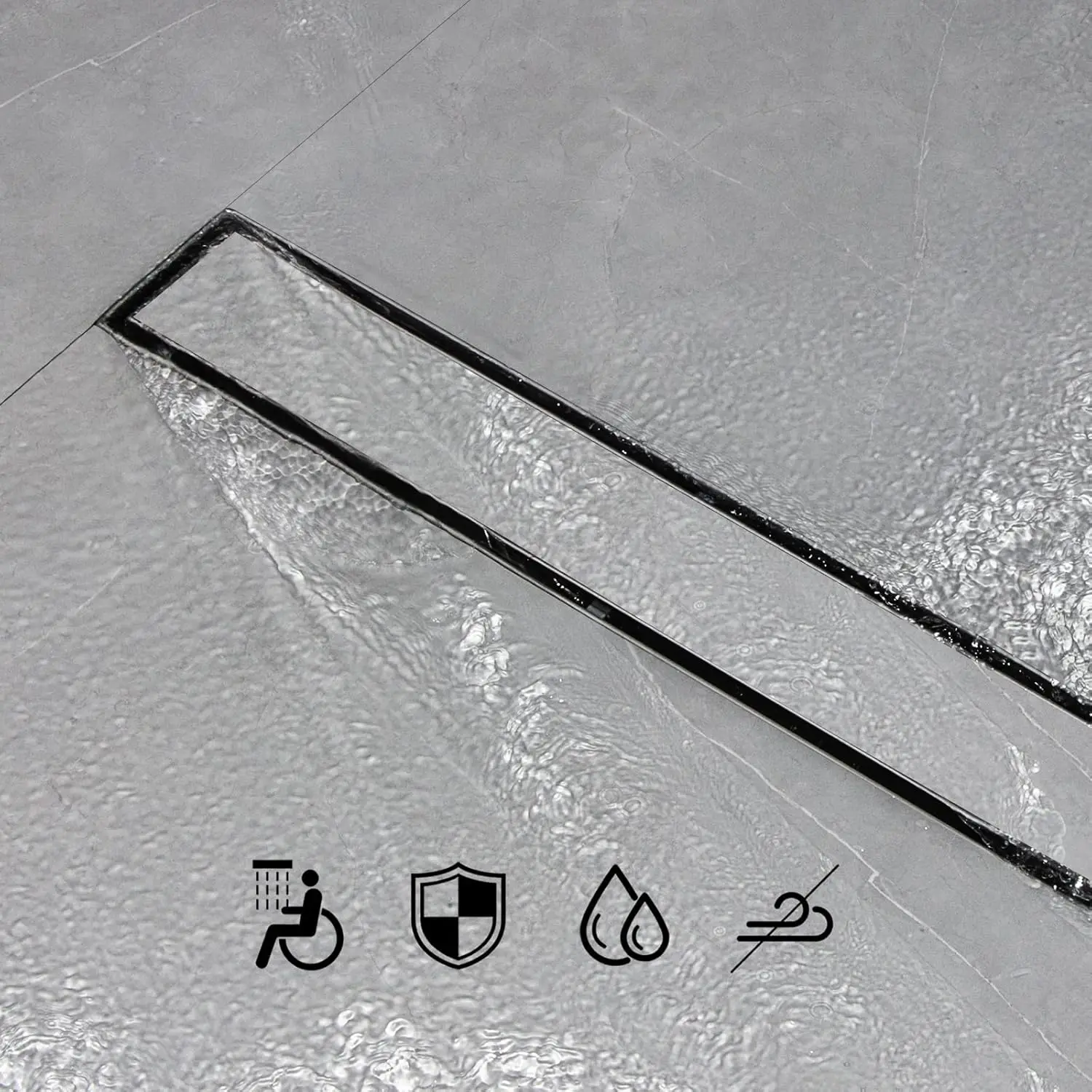 Dreno de chuveiro com inserção de telha de 72 polegadas, painéis 2 em 1, dreno de piso linear de aço inoxidável 304 escovado com pés ajustáveis