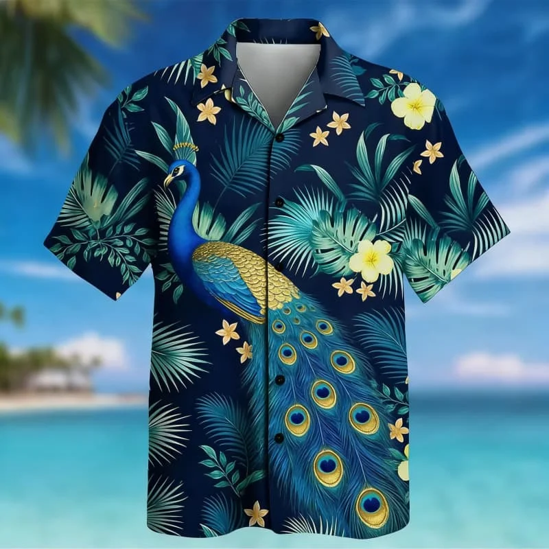 

Men's tropical style printed short sleeved shirt, casual and fashionable, suitable for daily use and beach vacations