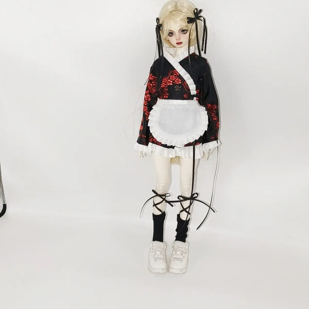 Sweet Wa Lolita Maid Uniform Fit 1/4 Bjd Doll, Kimono Lace Apron Long Ribbon Bow Girl Doll Dress Up Accessories Excluding Doll