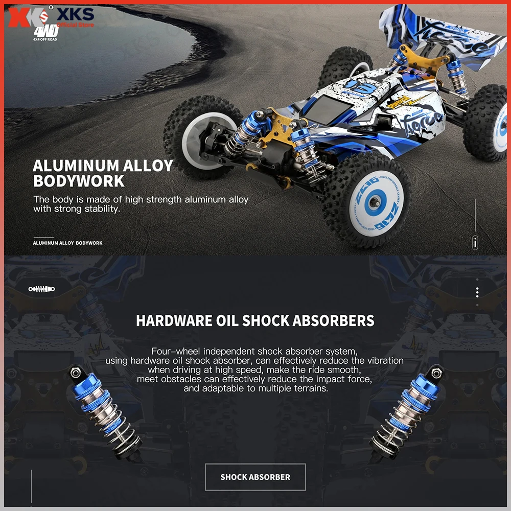 XKS WLtoys124017 V8 RC Camion Scala 1/12 4WD Fuoristrada Auto telecomandata Ad alta velocità 75 km/h Drift Veicolo giocattolo per ragazzi Regalo per bambini