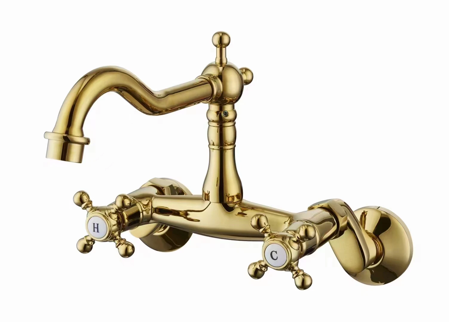 Luxury Brass Bathroom sink faucet Wall Mounted Copper Two Handles Two Holes Basin mixer Tap Hot Cold water Lavabo faucet,Gold