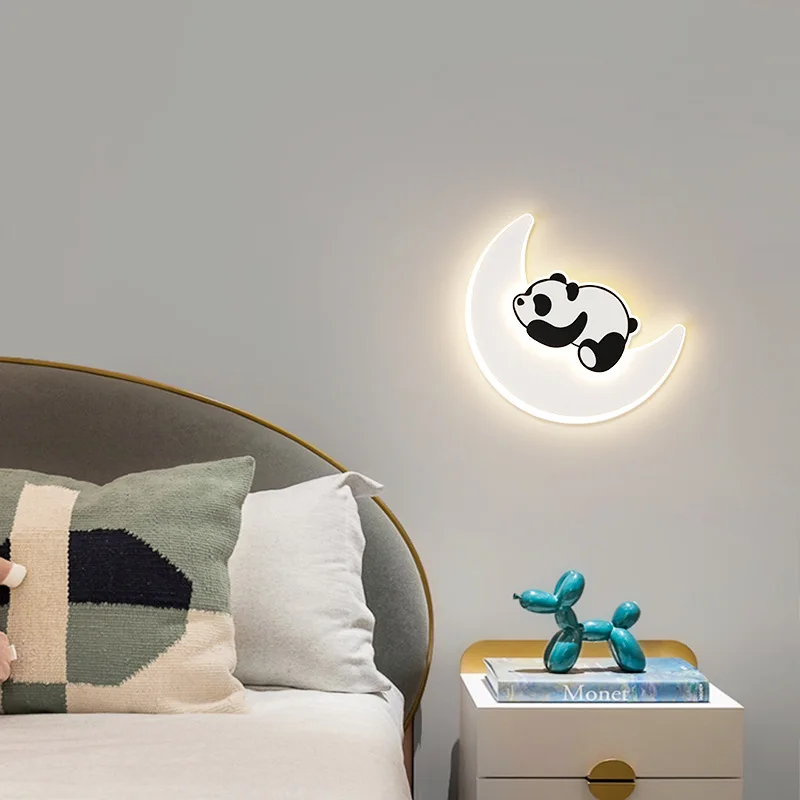 Creative Panda Wall Lamps Iron Wall Sconces Astronaut Bedroom Bedside Wall Light for Kids Baby Boy Children\'s Room Lighting