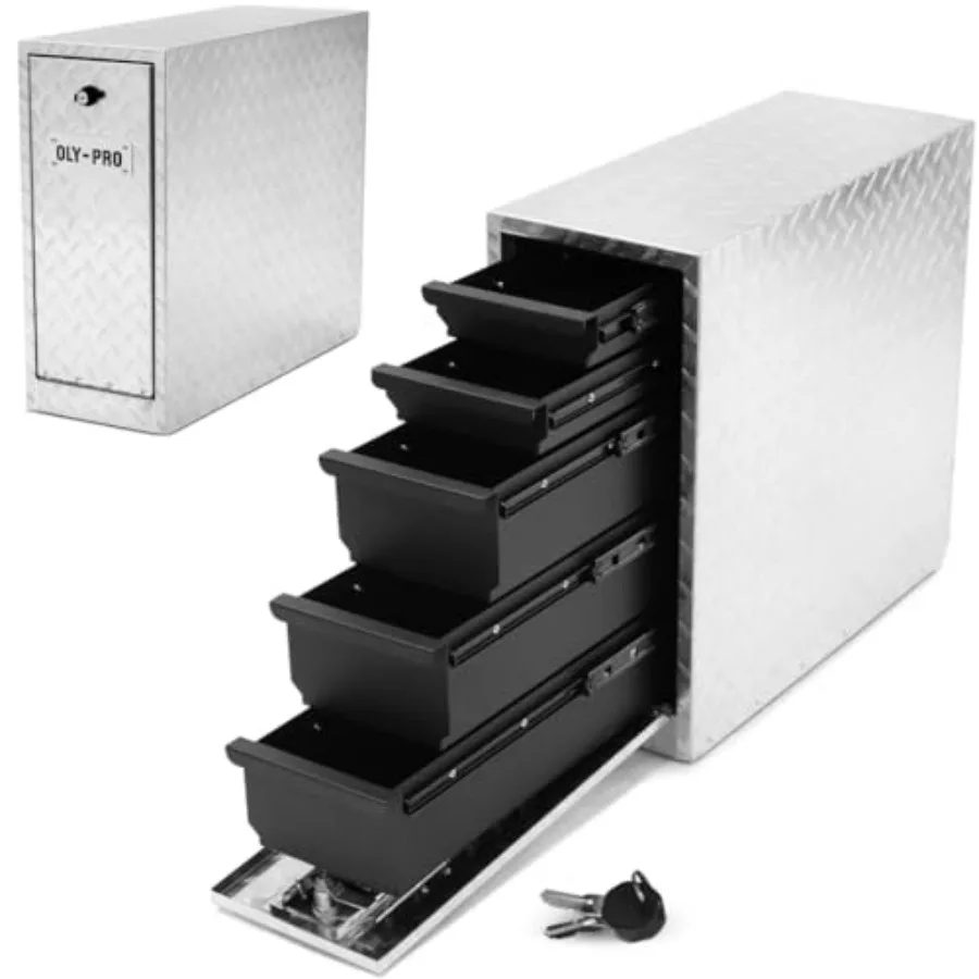

Truck Bed Tool Box with 5-Drawer Slides Lockable Heavy-Duty Tool Chest Storage for Pickup Jobsite Side Trucks 8-Inch Toolbox wi