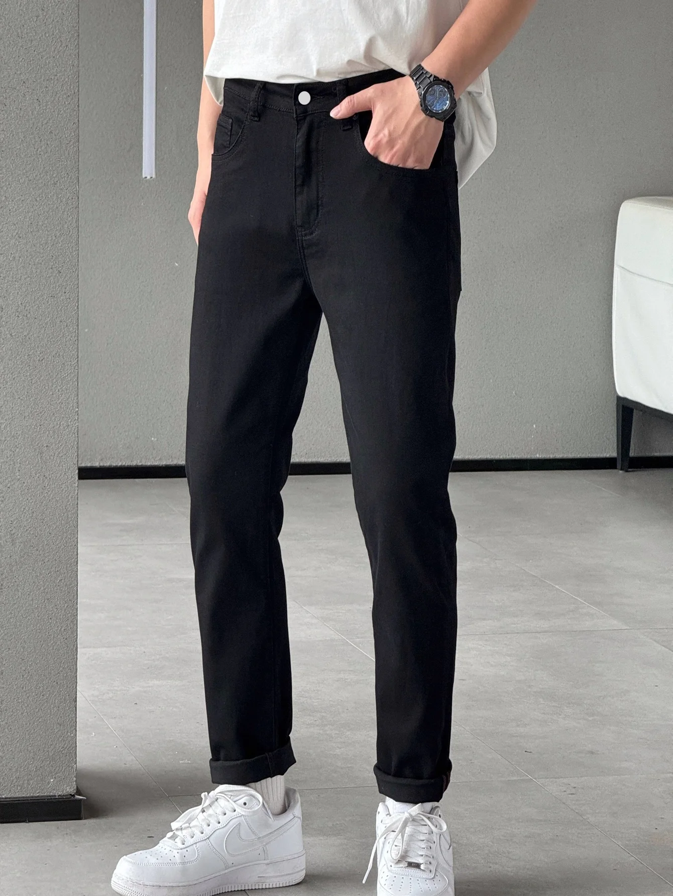 Black Slim Jeans for Man Drip Original Unisex Y2k Basic Denim Pants No accessories or belts included