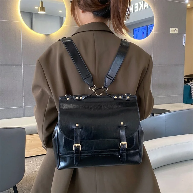 Retro style classics High Capacity luxury College Backpack For Women Fashion Travel Book Bag PU Girl School Backpack For Man