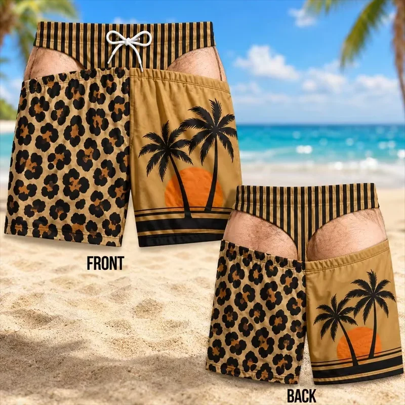 Mens Hawaiian Shorts Summer Beach Boardshort Tropical Palm Tree Print Swim Trunks Casual Quick Dry Swimwear Vacation Holiday