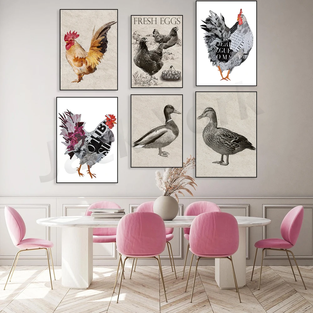 Vintage style Hen print, male and female ducks, ,chickens, kitchen print, fresh eggs print, farm print, countryside, home decor