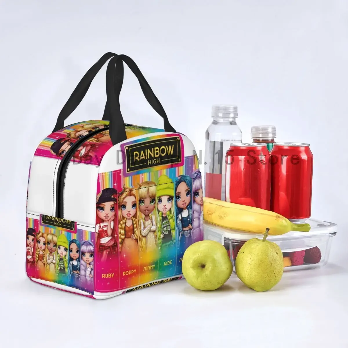 Rainbow High Insulated Lunch Bag for Outdoor Picnic Cartoon Anime Tv Portable Thermal Cooler Lunch Box Women Kids