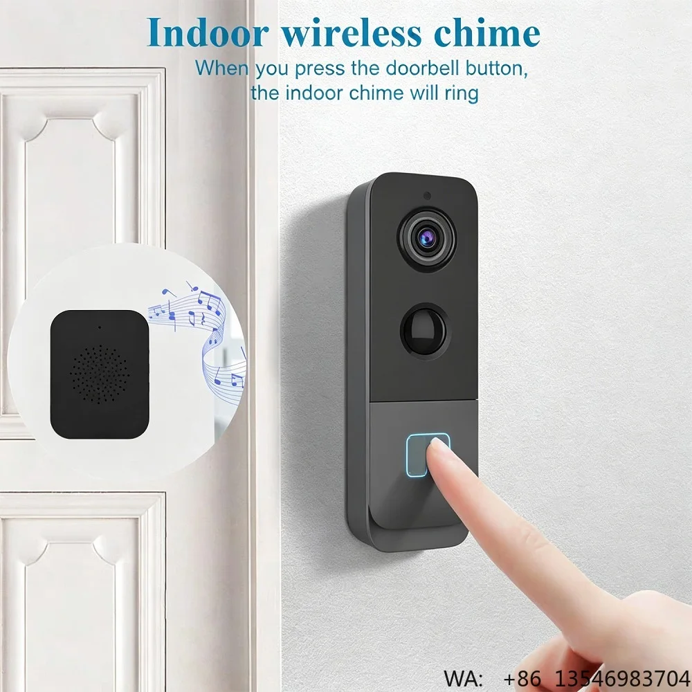 Smart 2K Wireless Doorbell Wifi Camera with Speaker 2 Way Audio Battery Door Bell with Intercom for Home Office or Classroom
