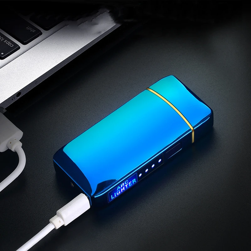 New Dual Arc Windproof Flameless Lighter With LED Power Display USB Touch Metal Plasma Lighter Portable Kitchen Outdoor Gadget