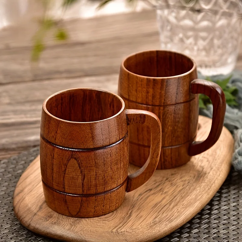 Wooden beer mug with a handle, heat-resistant tea cup, solid wood barrel-shaped tea cup, milk tea cup, milk cup, coffee cup, bee