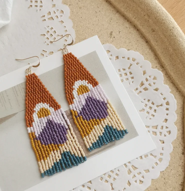 

ZGMXR Rice bead earrings Tassel Setting sun View Originality Design Hand knitting Bohemia Alloy Fashion Simple Beaded earrings