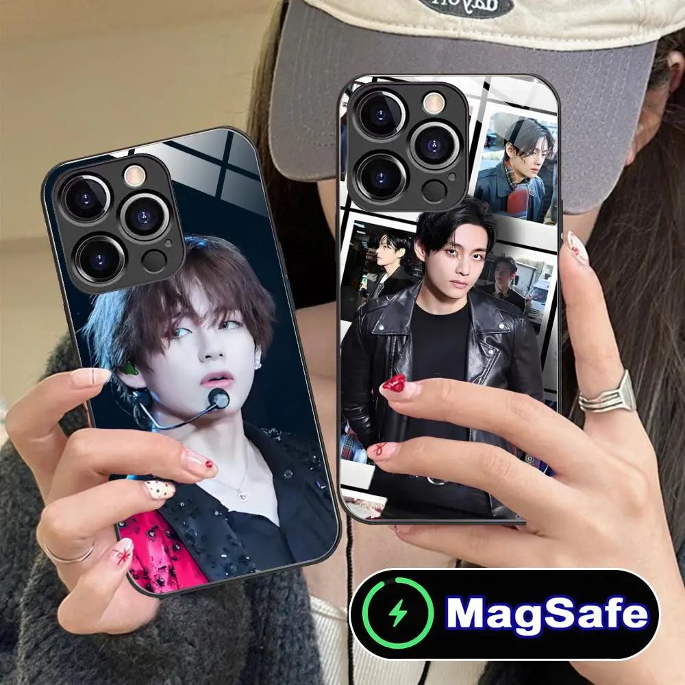 

Kim KPOP Tae Hyung Phone Case for iPhone 16 15 14 13 12 11 Pro Max Plus Mini MagSafe Glass Colour Printing Cellphones Pretty