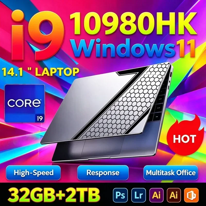 2026 Intel Core i9 10980HK 14.1 Inch Laptop Windows 11 Pro 32GB DDR3 2TB SSD Gaming PC Gamer Office Portable Notebook Computer