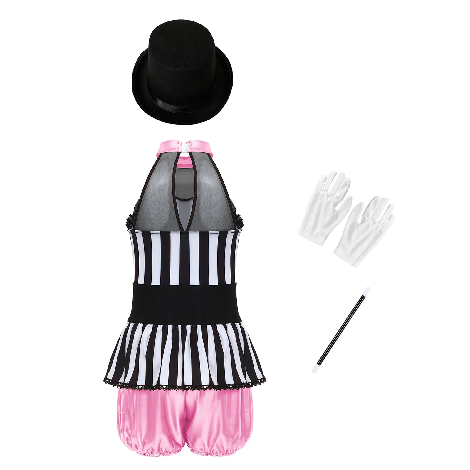 

Halloween Costume Girls Circus Ringmaster Cosplay Showman Roleplay Fancy Dress Up Outfit Costumes Sleeveless Bodysuit Unitards