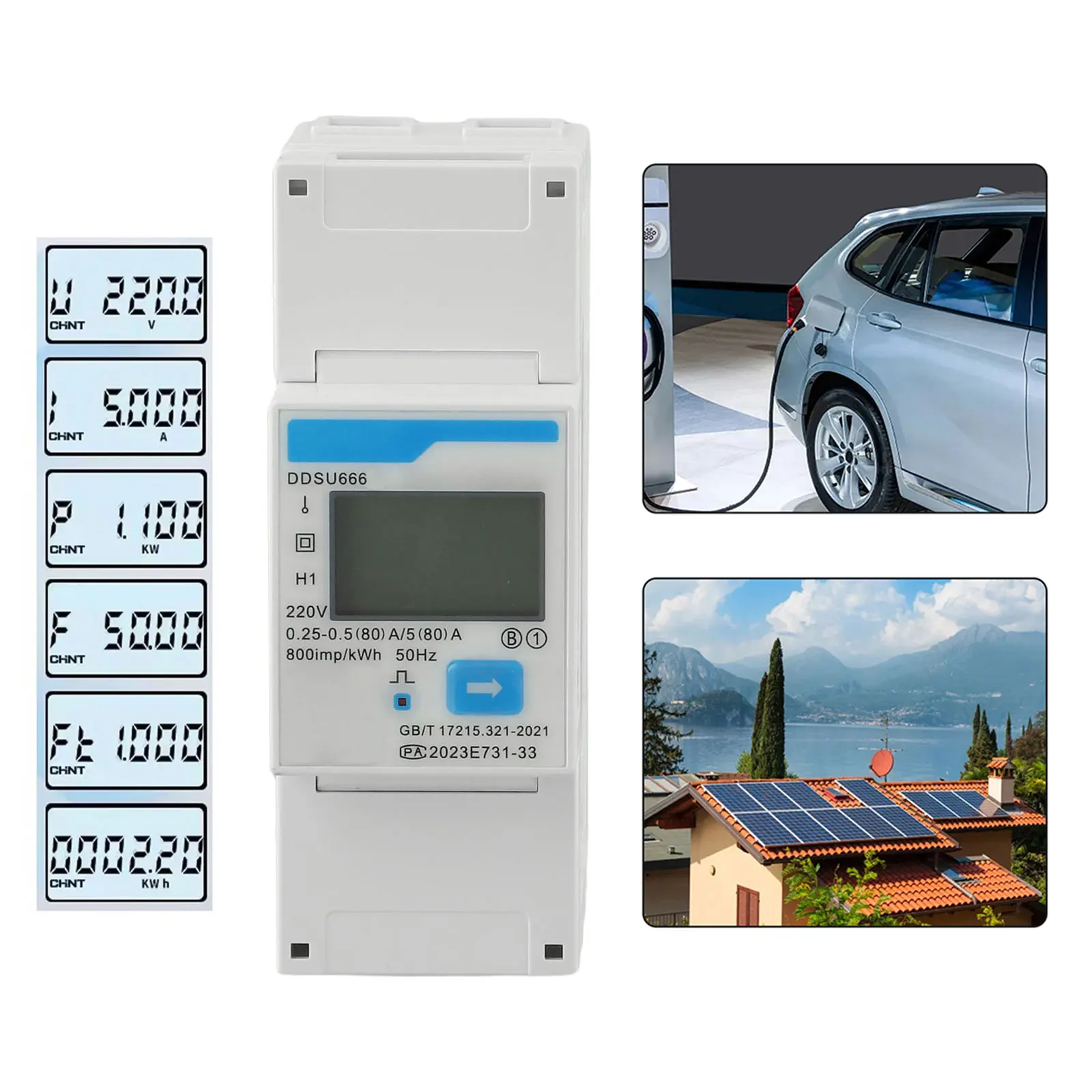 DDSU666 Electricity Meter for Smart Connectivity Single Phase Rail DIN RS485 for Smart Energy Power 98x36mm White Electricity