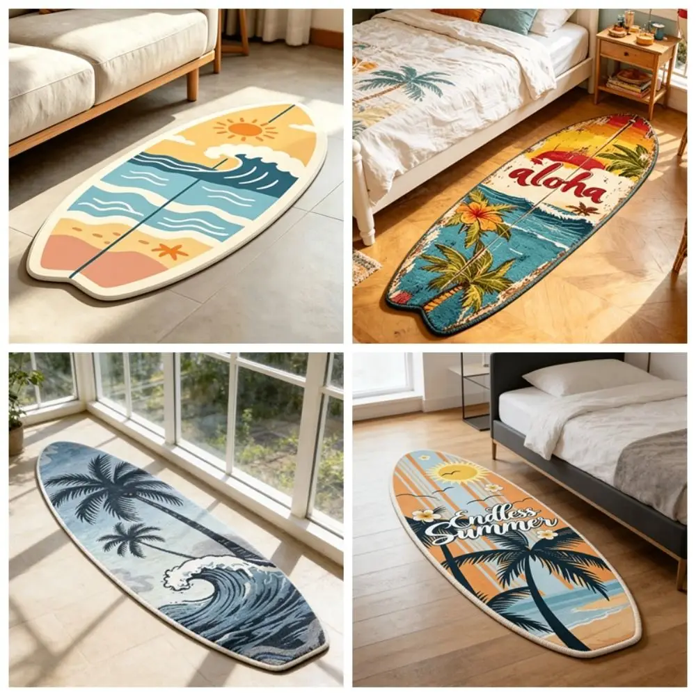 New Surfboard-Shaped Bedroom Mat Non-Slip Soft Runner Rugs Faux Cashmere Hawaiian Style Floor Mat Indoor Home Decor