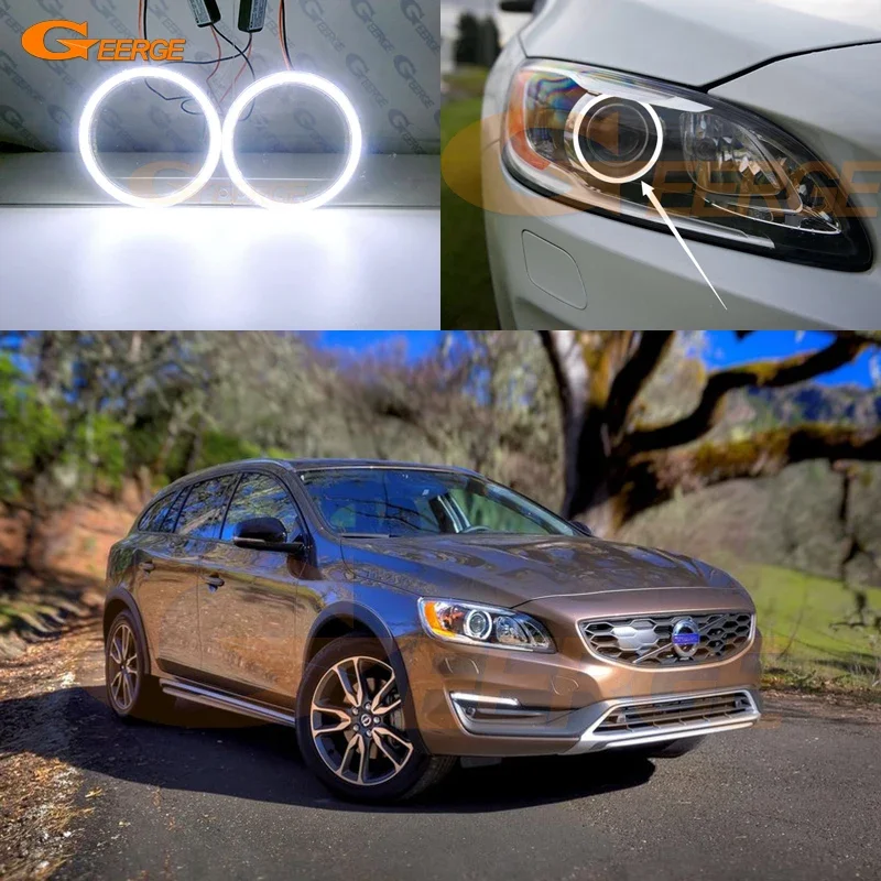 لفولفو S60 II 134 V60 155 157 تجميل 2014 2015 2016 2017 2018 DRL ضوء النهار الترا برايت COB Led عيون الملاك عدة خواتم هالة #1