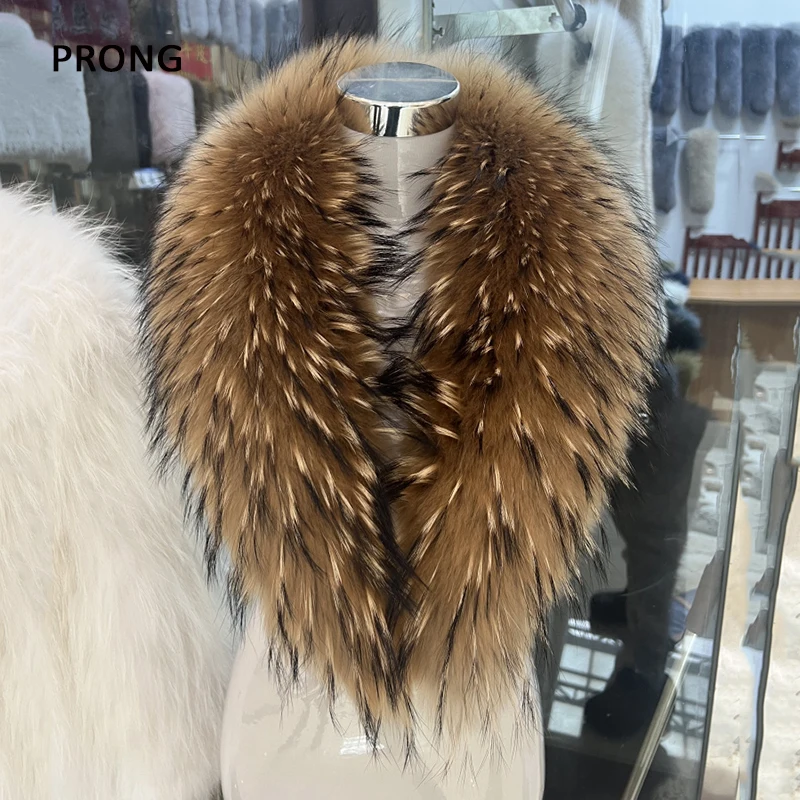 Natural Raccoon Fur Collar Real Fur Scarf Women Winter Luxury Neck Warmer Fur Shawl Wraps Scarves Men Coat Jacket Furry Collars