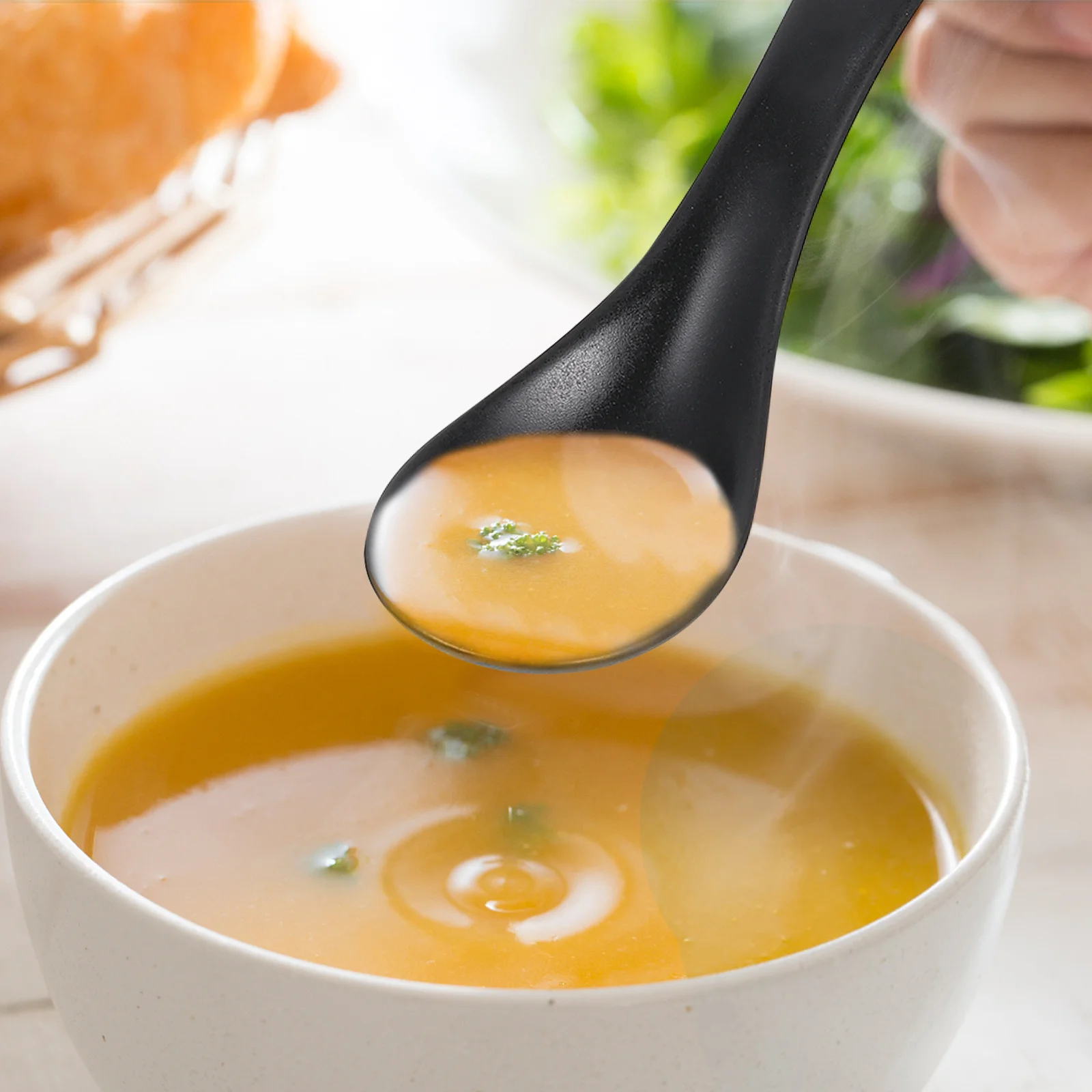 

6Pcs Black Ceramic Soup Spoons Ergonomic Design Safe Non-Toxic Multipurpose Spoons for Porridge Rice Dessert Serving