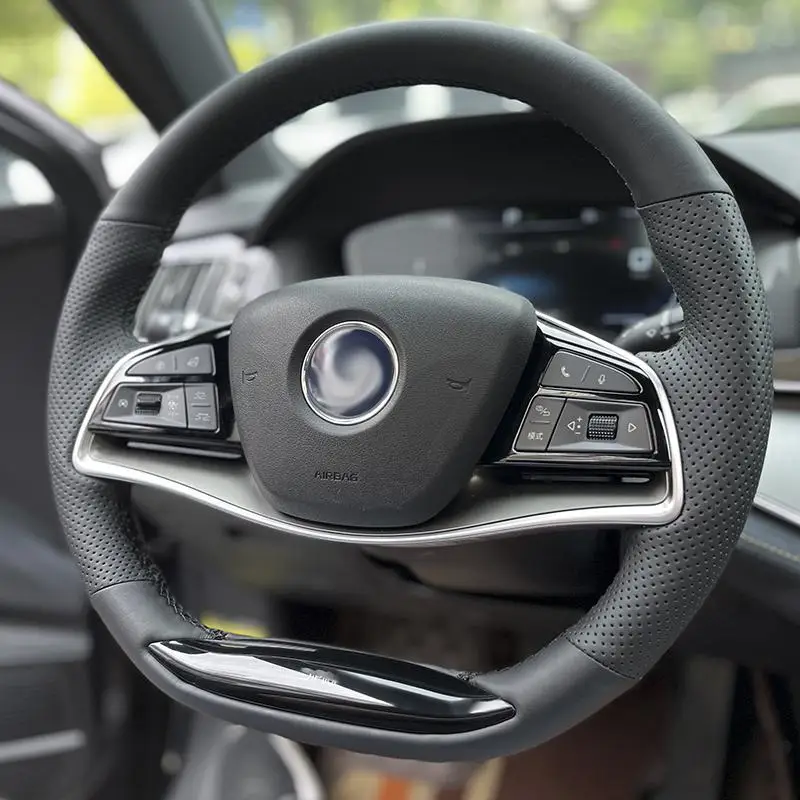 

Сшитый вручную нескользящий прочный кожаный чехол на руль из наппа своими руками для BYD Tang DM-i Han EV, аксессуары для салона автомобиля