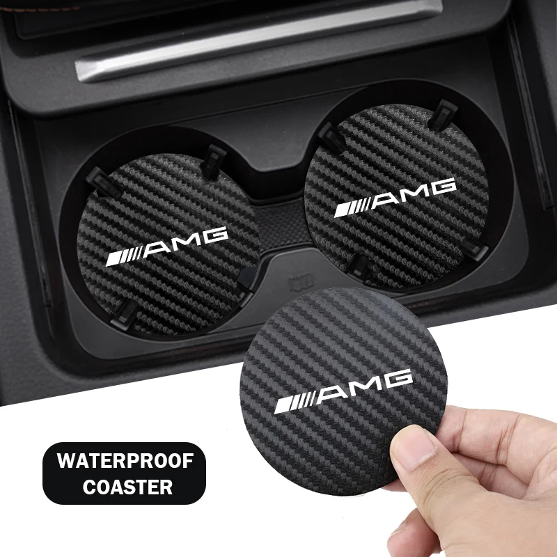 2Pcs Car Interior Leather Coaster Anti-noise Water Cup Pad For Mercedes Benz AMG W203 W206 W220 W205 W211 GLC W212 W201 GLE W210