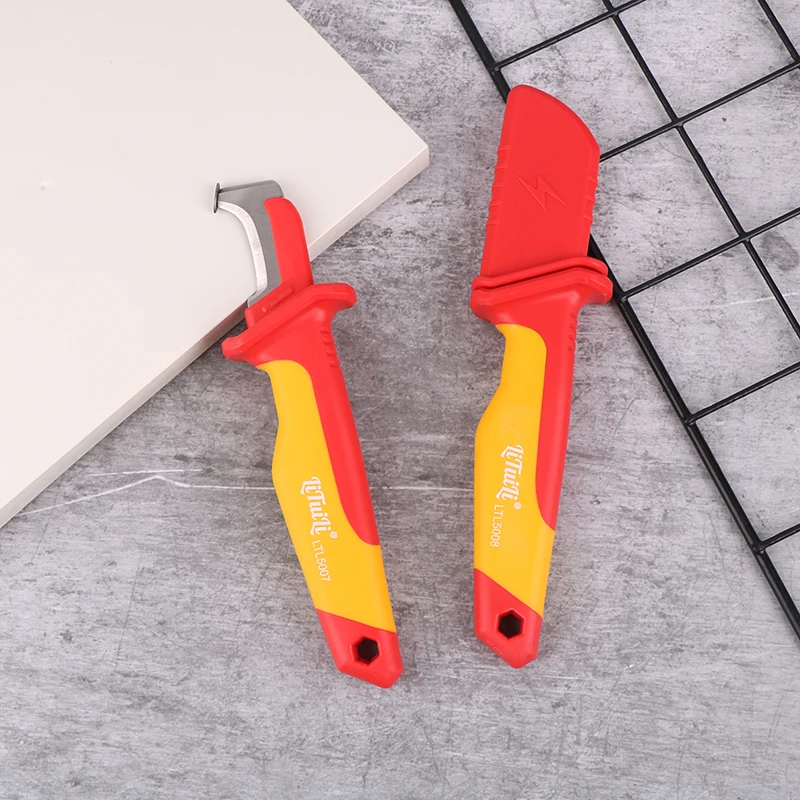 New Electrician Knife Insulated Cable Stripping Snips Straight Curved Hook Fixed Blade Wire Stripper Peeling Hand Tool