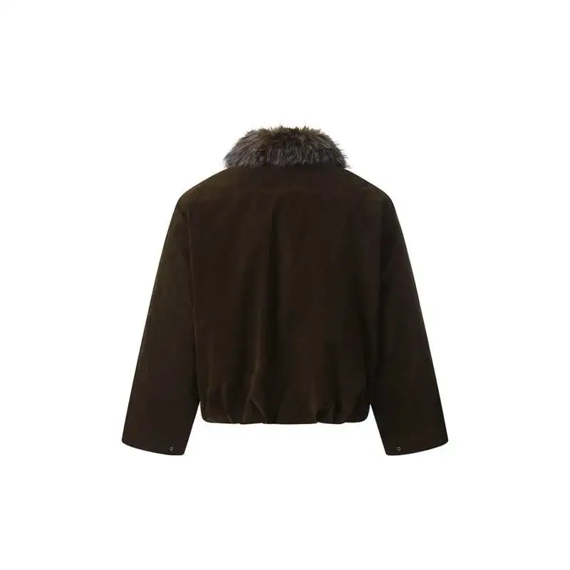 Niche Design Men's Padded Coats Lapel Detachable Fur Collar Solid Color Menswear Suede Fabric Male Cotton Jacket MHY7