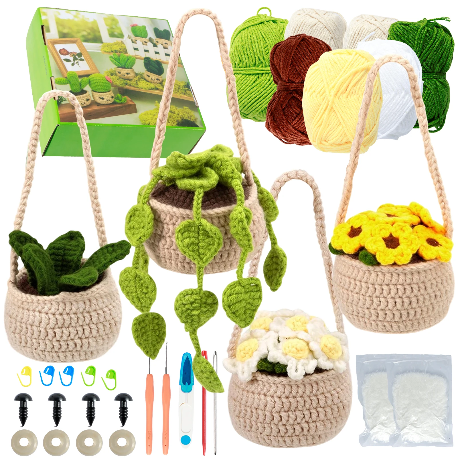 1/2/3Set Beginner Crochet Kit Leaf Potted Plant Crochet Starter Kit with Detailed Instructions and Video Tutorials Handmade DIY