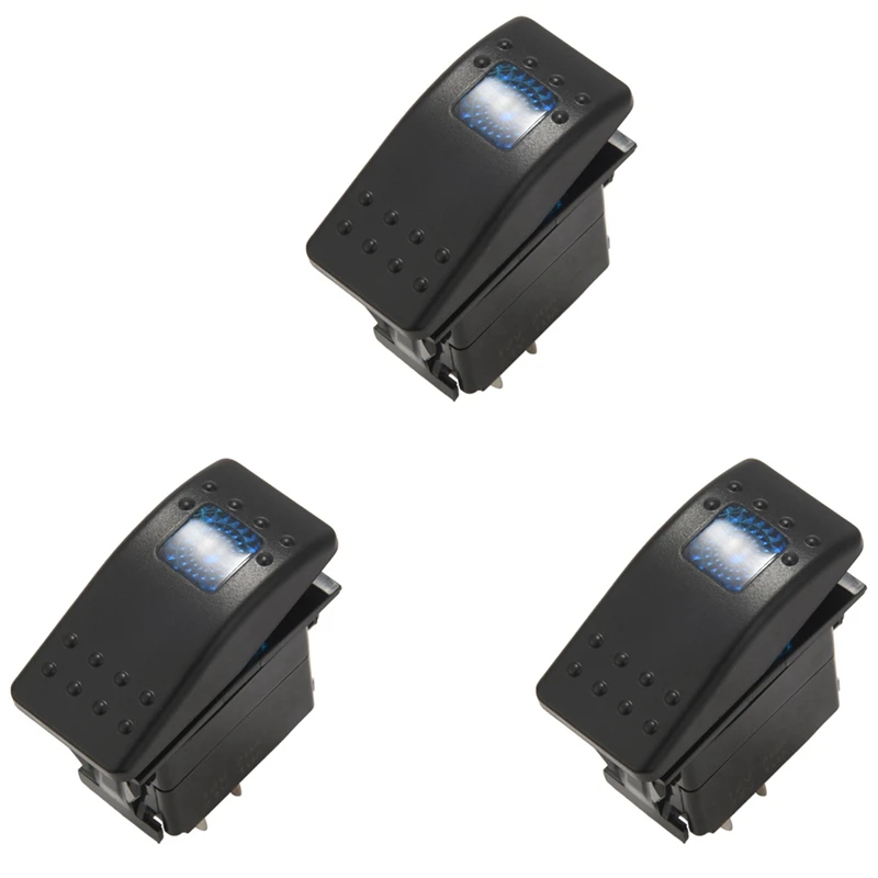 3X 12V 20 Amp Waterproof Blue LED On/Off Boat Marine SPST 3P Rocker Switch With Light