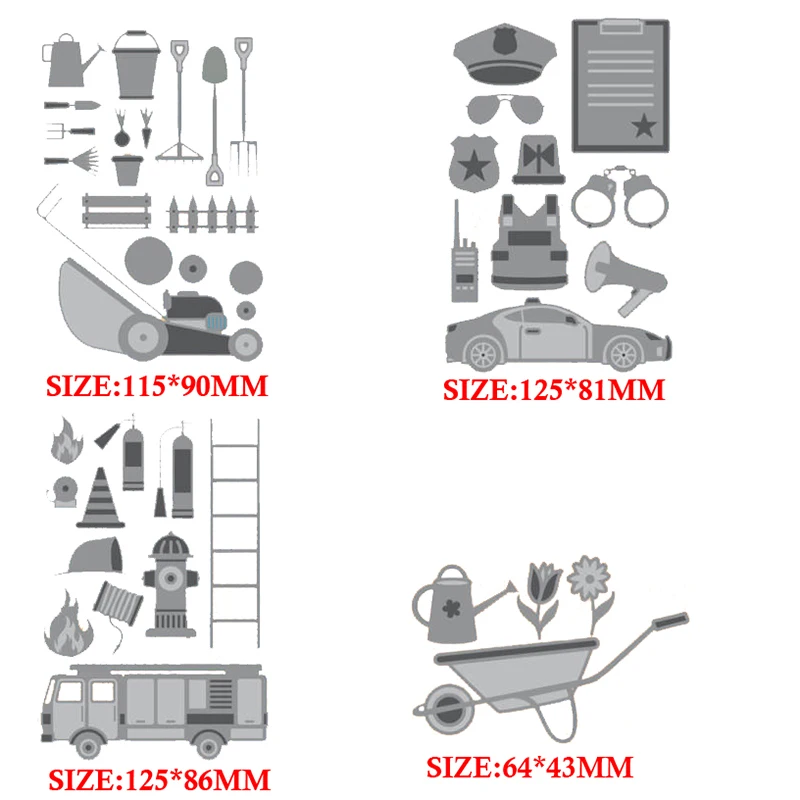 New Arrival Gardening Tool Fire Fighting Police Metal Cutting Dies for DIY Scrapbooking Mold Stencils Card Making