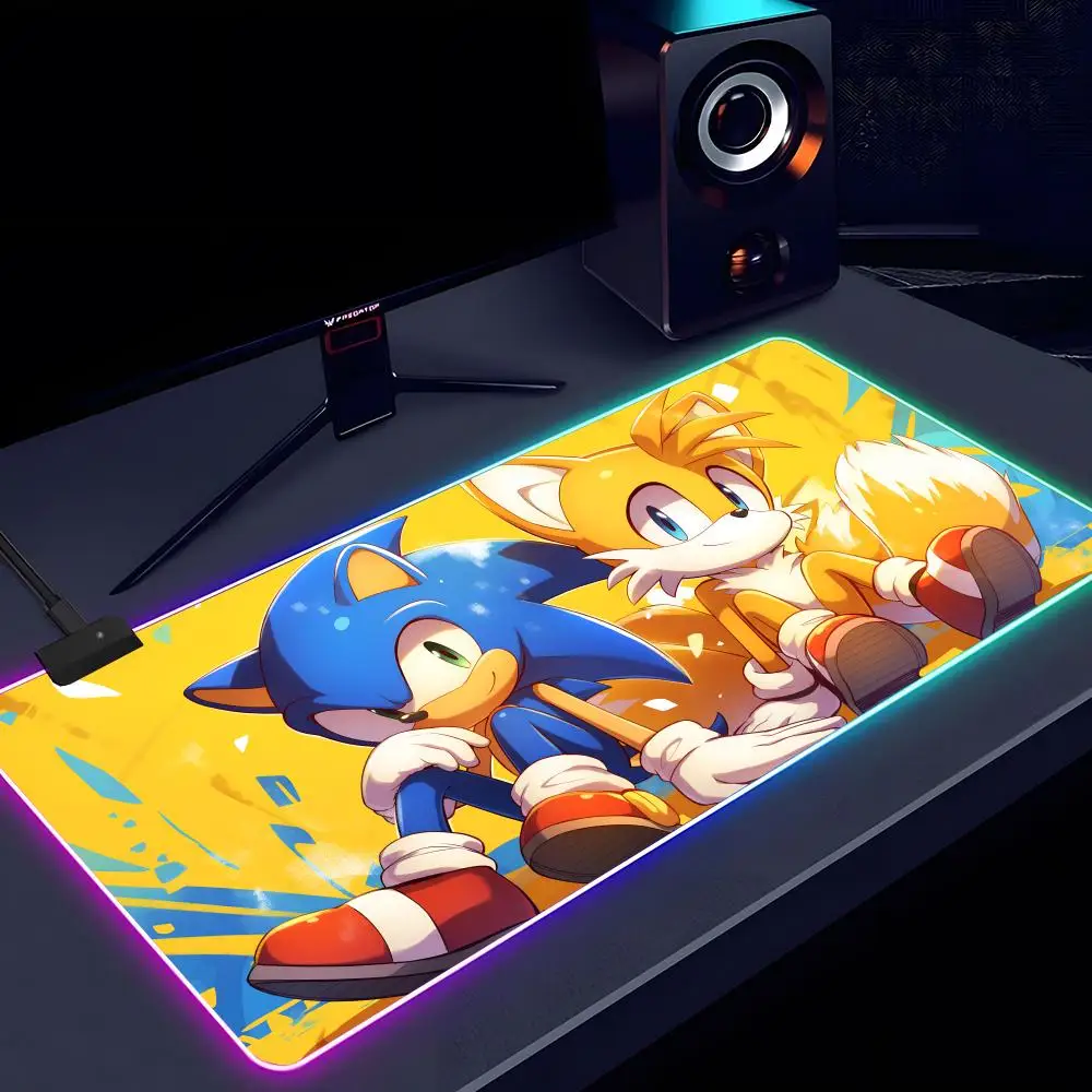 S-Sonic The H-Hedgehog Mouse Pad RGB luminous 1000X500mm large table mat non-slip extra large game office mouse pad