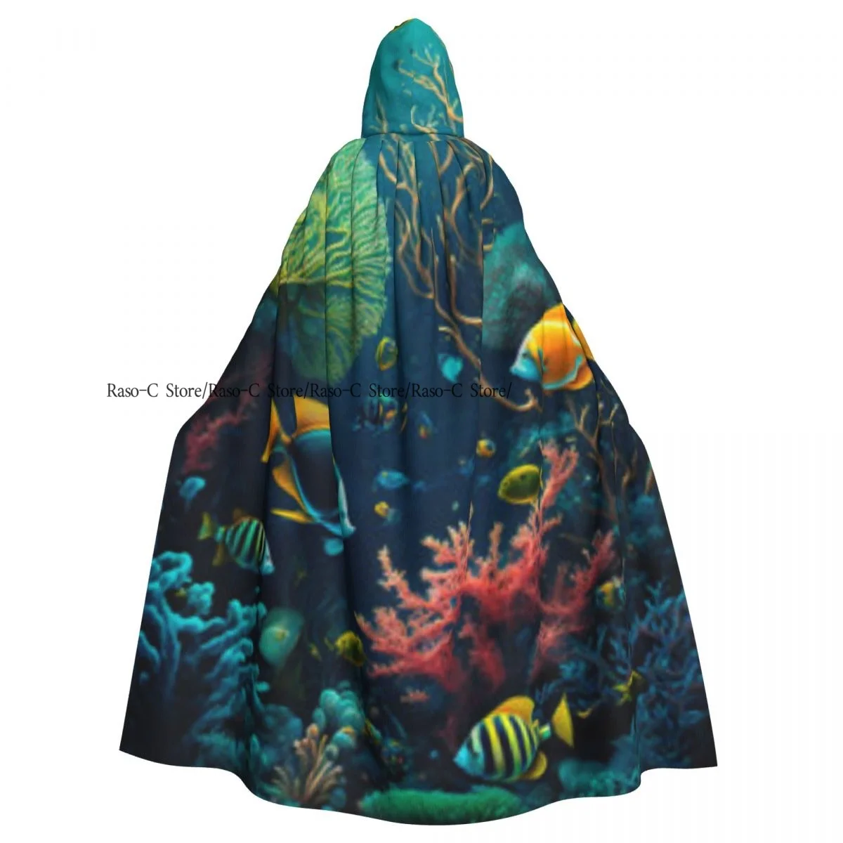 Unisex Witch Party Reversible Hooded Adult Vampires Cape Cloak Coral Reef And Sea Creatures