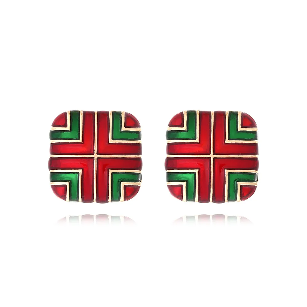 Retro black and white oil drop plaid earrings, court style square checkerboard enamel earrings, Hong Kong style earrings of the