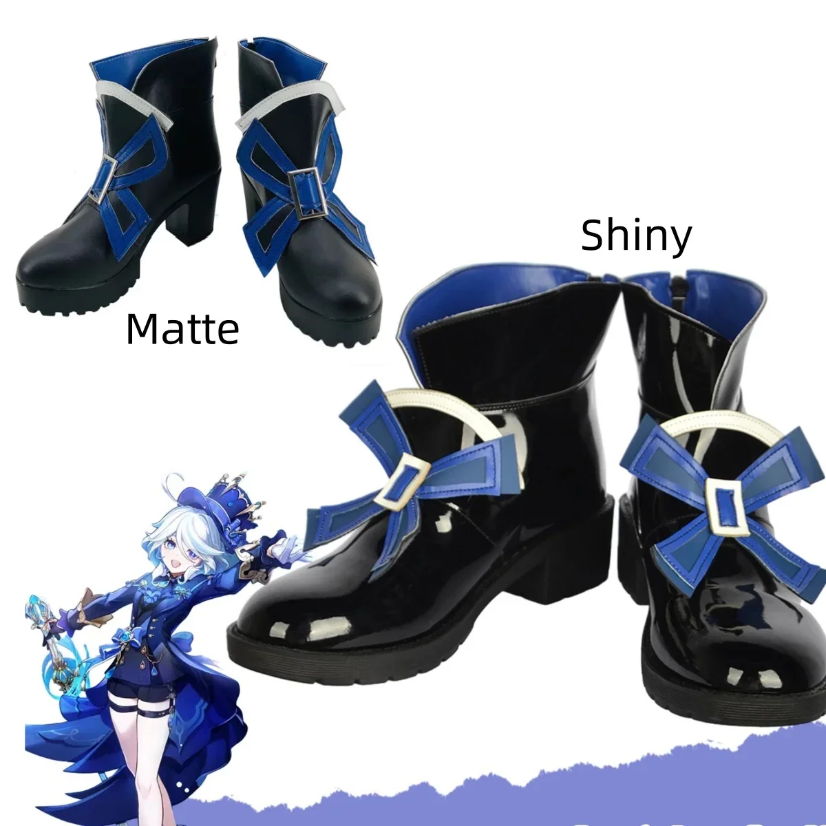 Genshin Impact Focalors Furina Hydro God Archon Cosplay Shoes Heels Boots Full Set Game Halloween Birthday Cosplay Shoes