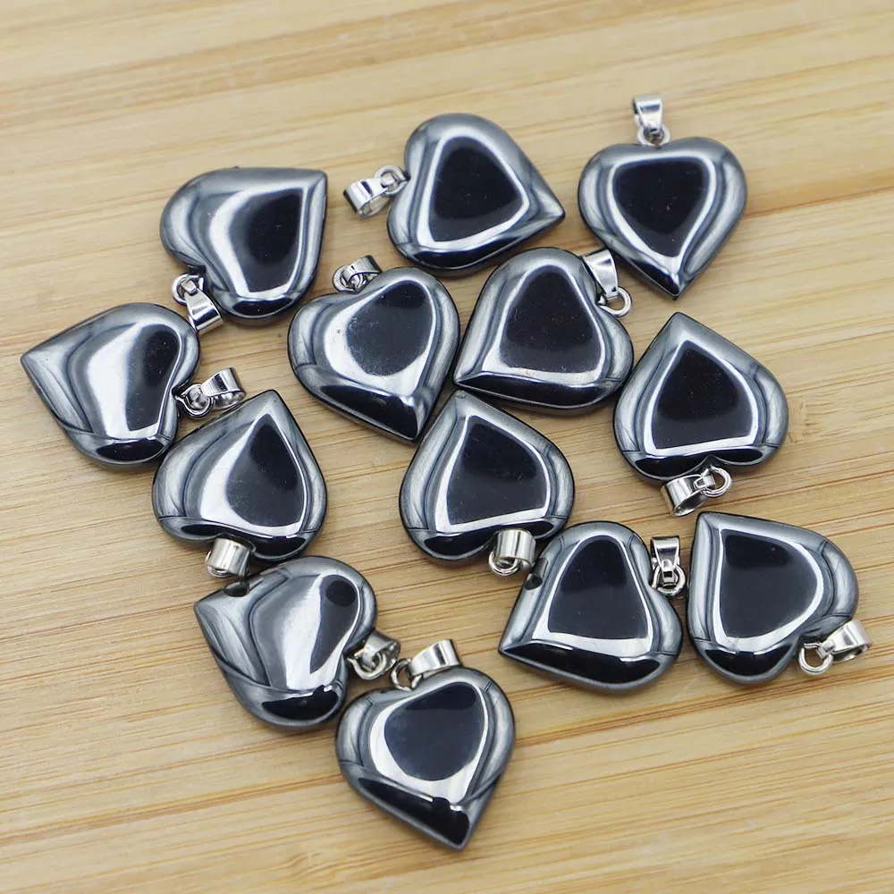 Hot New 20mm Natural Hematite Stone Heart Charms Pendant Loose for DIY Women Men Jewelry Making 30pcs Shopping Online India