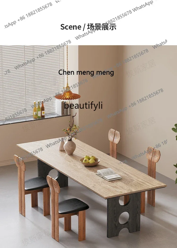 X Dining table and chairs Solid wood living room, cave rock slab table  FH